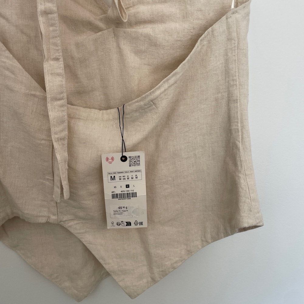 ZARA Linen Blend Asymmetrical Top Beige M | Minimalist Boho Chic - Picture 4 of 5